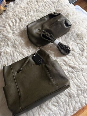 Joy Susan Olive Green Pebbled Faux Leather Shoulder Bag Set